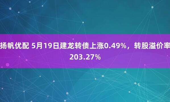 扬帆优配 5月19日建龙转债上涨0.49%，转股溢价率203.27%